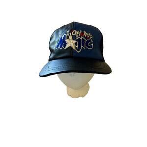 Vintage RARE 90’s Orlando Magic NBA Basketball Blk/Blu Leather SnapBack Hat - OS